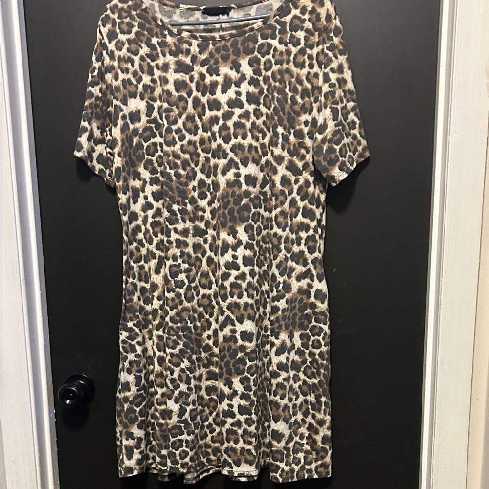 Quacker Factory Leopard Print Mini Dress - Brown/Black/Cream